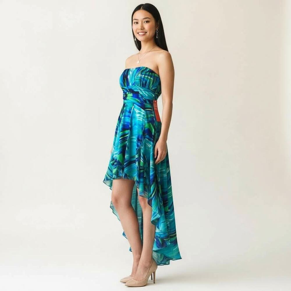 Steppin' Out  Strapless Formal Satin Dress  Watercolor Design Clubwear Prom Date